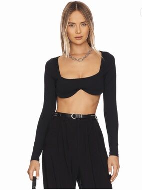 Susana Monaco Black Long-Sleeve Sweetheart Crop Top